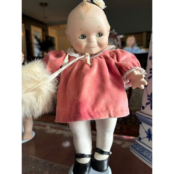 VTG Kewpie Doll '97 Pink Velvet Dress, Lace Trim Jesco 12" w/ Stand Danbury Mint - Picture 3 of 7